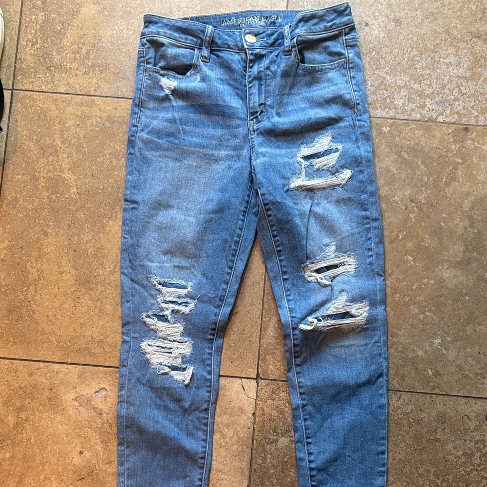 American Eagle Outfitters Ripped Light Blue Skinny Jeans